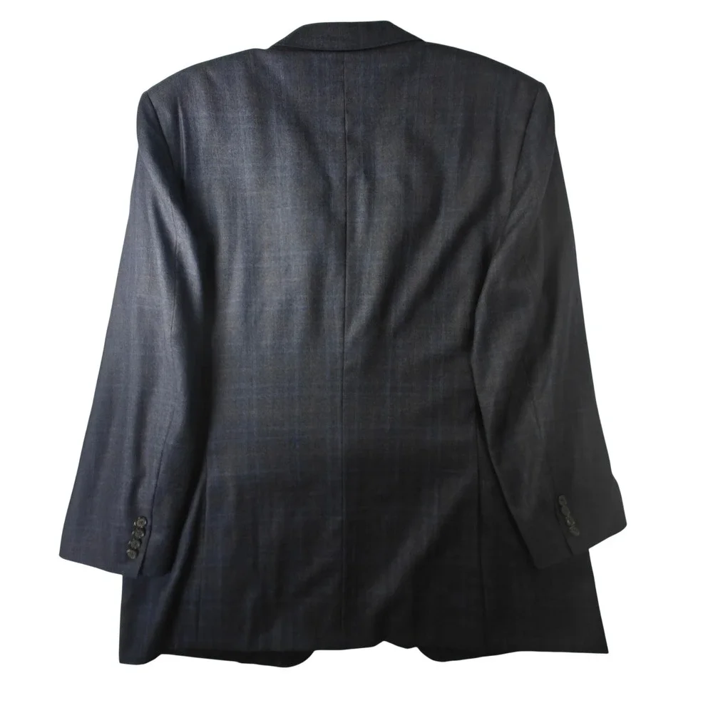 Hickey Freeman GlenCheck Navy Blue GlenPlaid Wool 3 Button Blazer Sport Coat USA